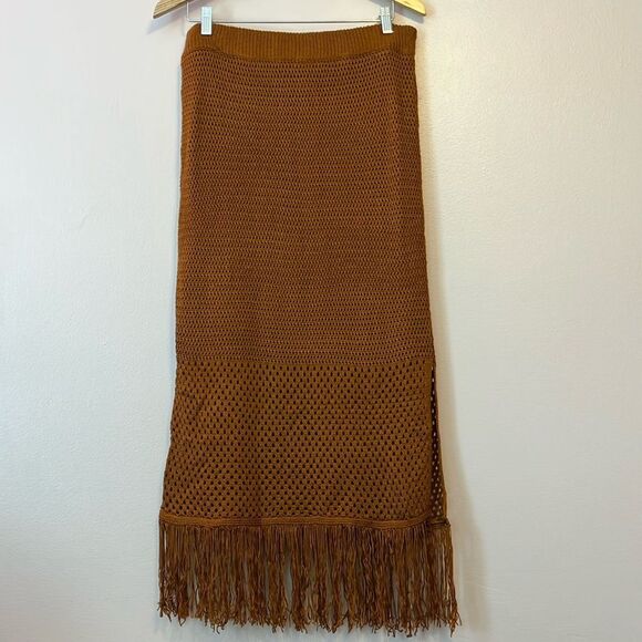 House of Harlow 1960 Dresses & Skirts - House of Harlow 1960 Crochet Fringe Midi Skirt Burnt Orange Large Boho Retro 70s